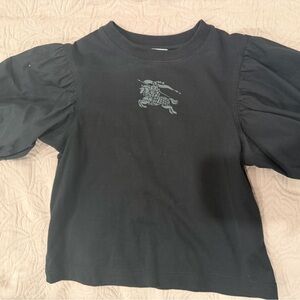Burberry Black Puff Sleeve Graphic Tee for Kids